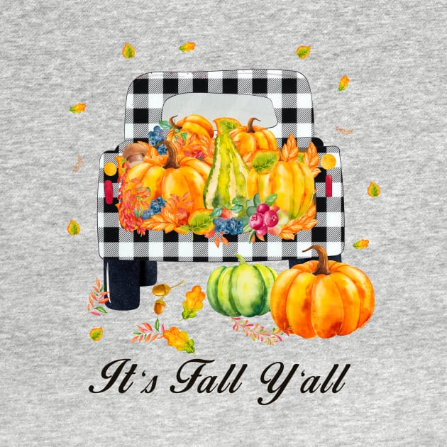 It's fall y'all Autumn Pumpkin Truck Buffalo plaid by gogo-jr